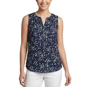 41 Hawthorn Sleeveless Split Neck Top Navy Multicolor Stretch Women M NWT